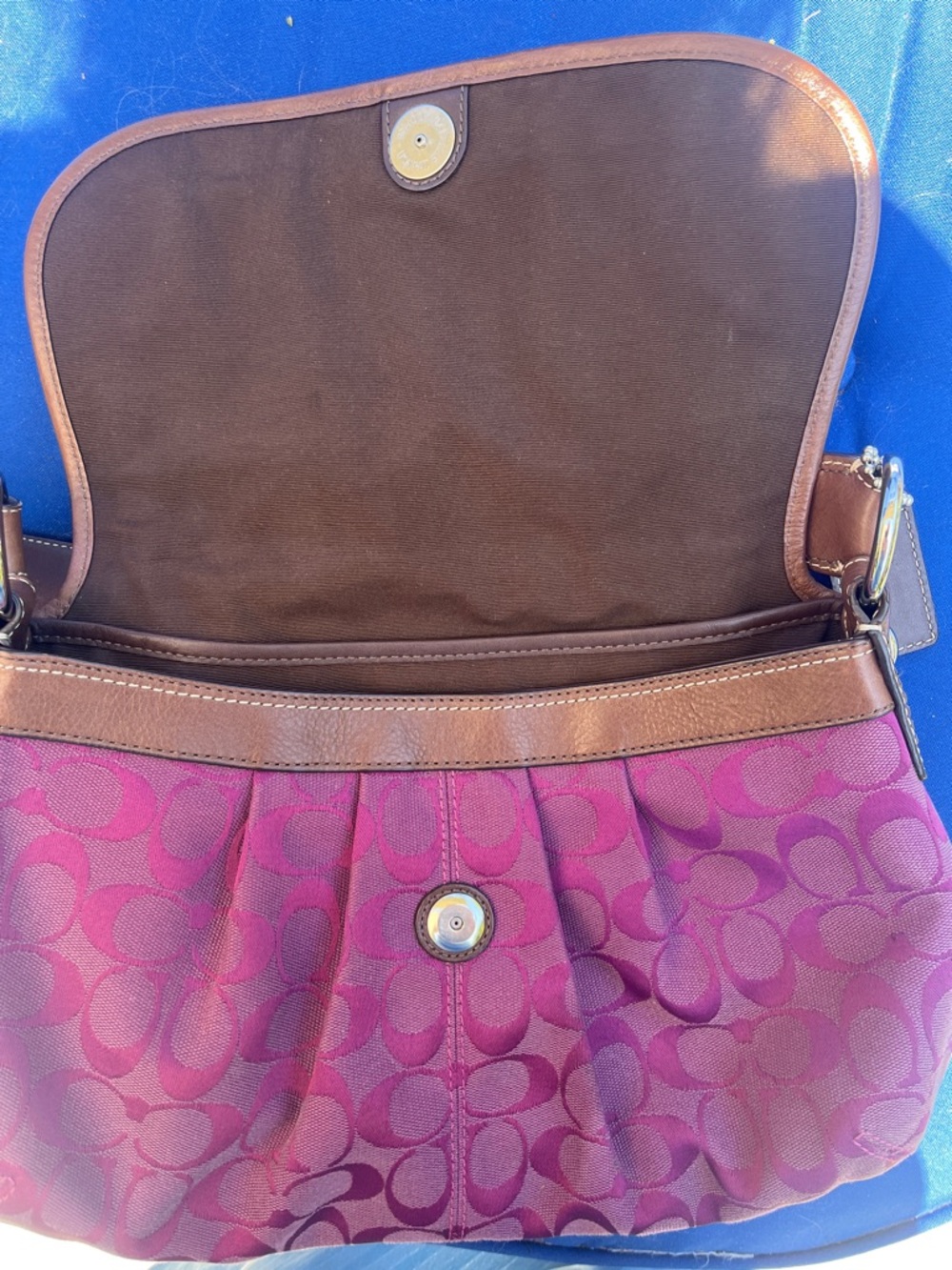 Coach Soho  Magenta Signature Canvas Shoulder Bag with Brown Leather Trim - Picture 4 of 6